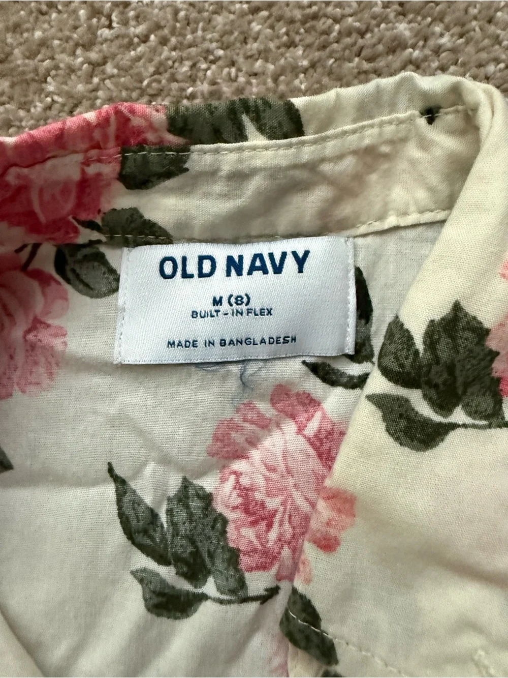Old Navy Kids Floral Button-Up Shirt in Cream and Pink Youth Size M (8)